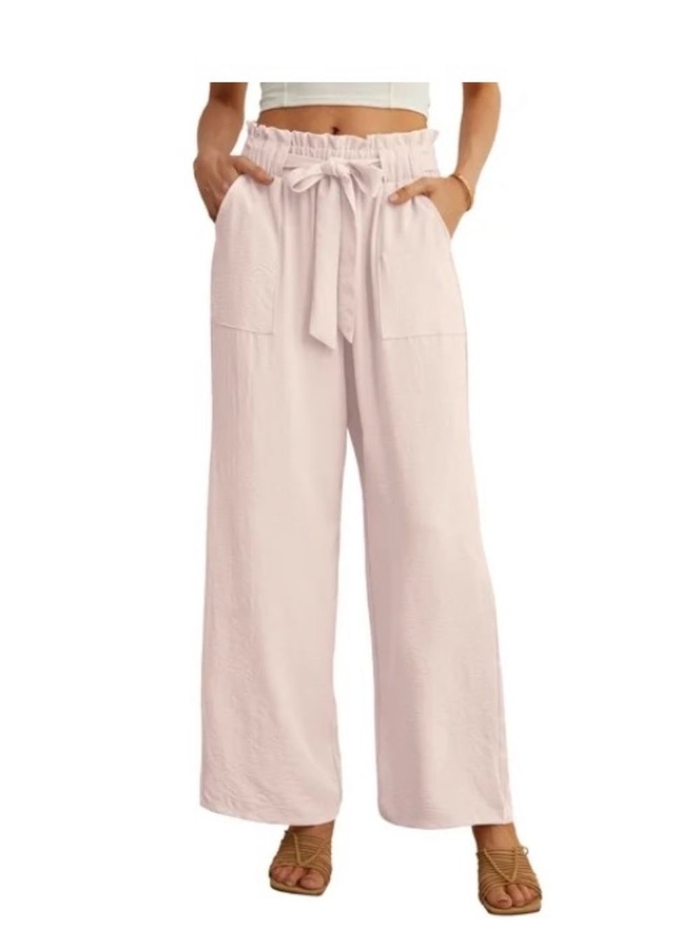 Wide Leg Paperbag Pants with Tie Waist